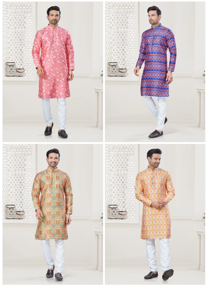 Outluk Wedding Collection Vol 138 NX Silk Digital Printed Kurta with Cotton Pajama Wholesale — Men's Wear, Outluk wholesale from Surat — Photo 5