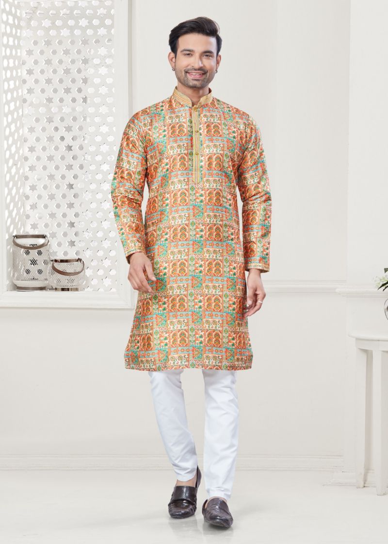Outluk Wedding Collection Vol 138 NX Silk Digital Printed Kurta with Cotton Pajama Wholesale