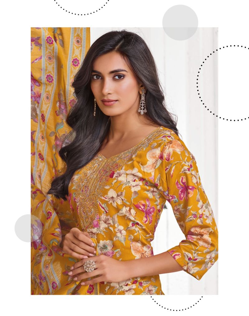 Radhika Parker Vol 3 Jam Foil Print Hand Work Kurti With Bottom Dupatta Set