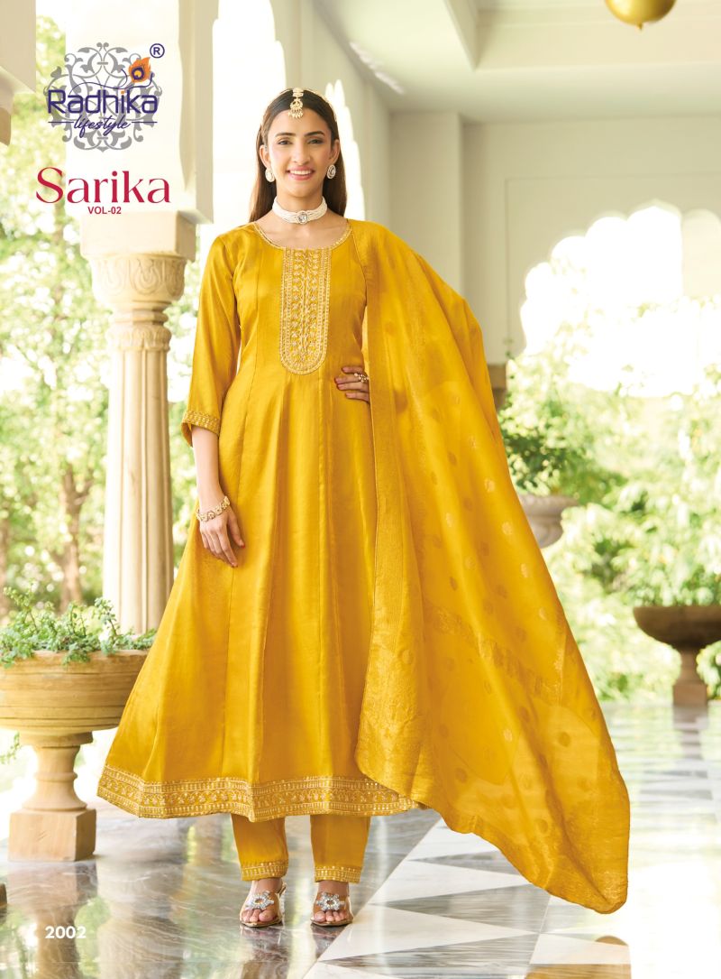 Radhika Sarika Vol 2 Roman Glass Embroidered Kurti With Bottom Dupatta Set — Wholesale Kurtis, Vardan Ethnic wholesale from Surat — Photo 2