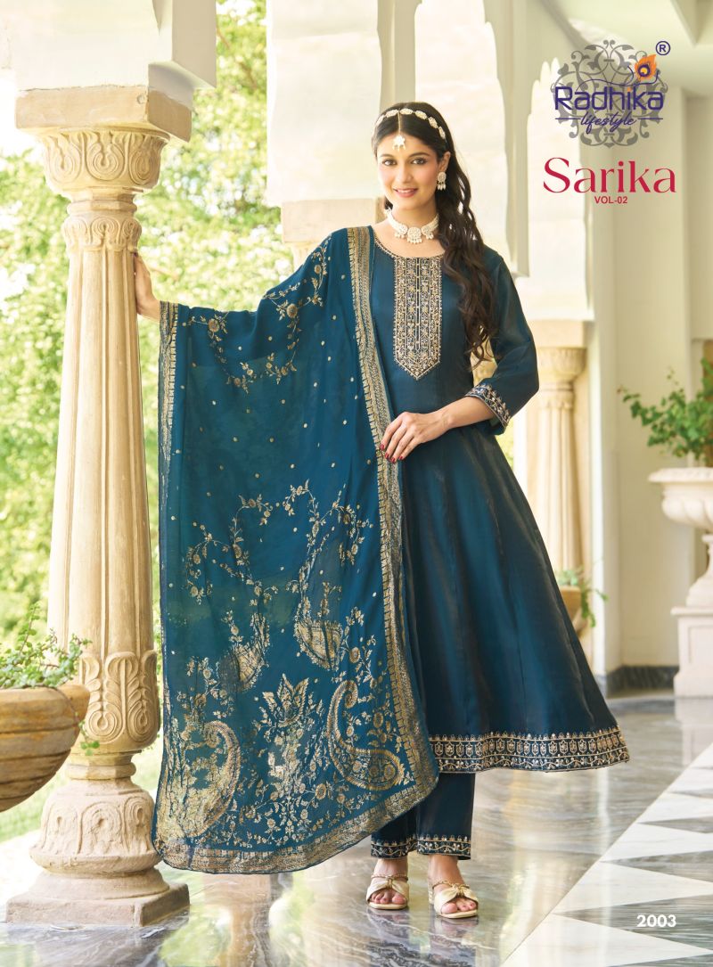 Radhika Sarika Vol 2 Roman Glass Embroidered Kurti With Bottom Dupatta Set — Wholesale Kurtis, Vardan Ethnic wholesale from Surat — Photo 3