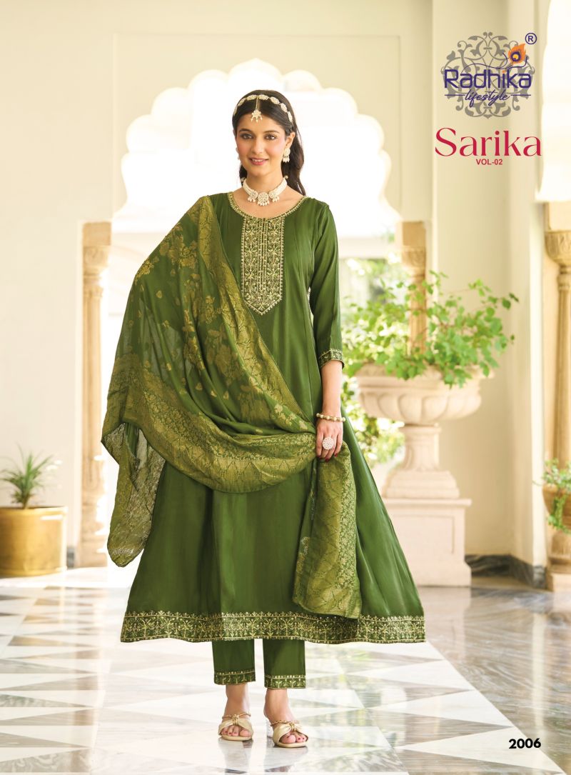 Radhika Sarika Vol 2 Roman Glass Embroidered Kurti With Bottom Dupatta Set — Wholesale Kurtis, Vardan Ethnic wholesale from Surat — Photo 5