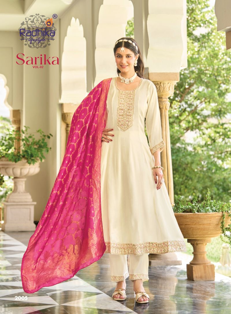 Radhika Sarika Vol 2 Roman Glass Embroidered Kurti With Bottom Dupatta Set — Wholesale Kurtis, Vardan Ethnic wholesale from Surat — Photo 6