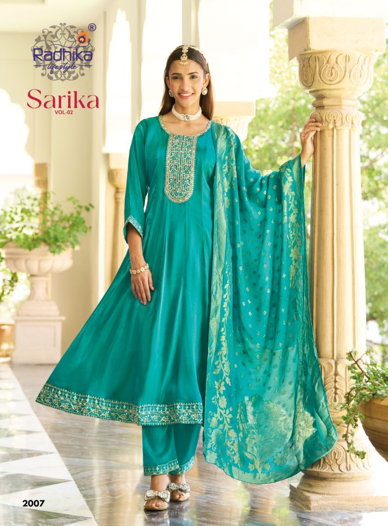 Radhika Sarika Vol 2 Roman Glass Embroidered Kurti With Bottom Dupatta Set — Wholesale Kurtis, Vardan Ethnic wholesale from Surat — Photo 7