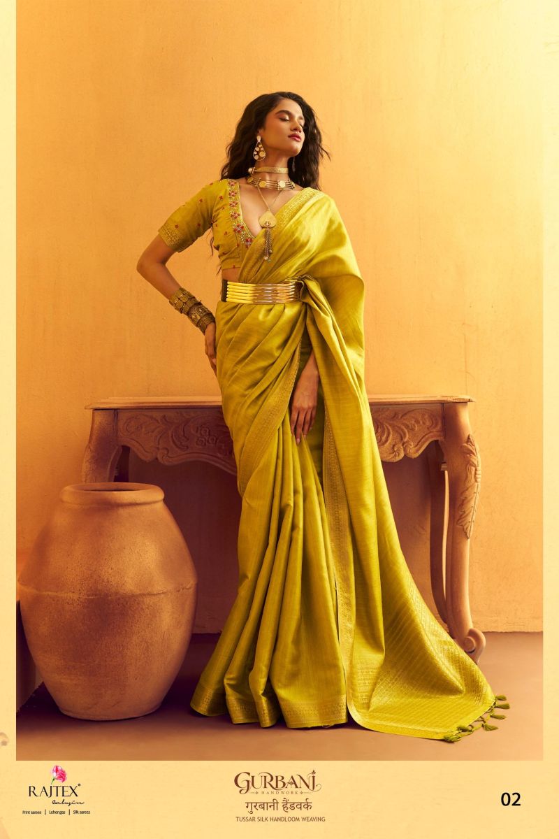 Rajtex Gurbani Tussar Silk Handloom Weaving Saree with Handwork Blouse — Wholesale Sarees, rajtex wholesale from Surat — Photo 2