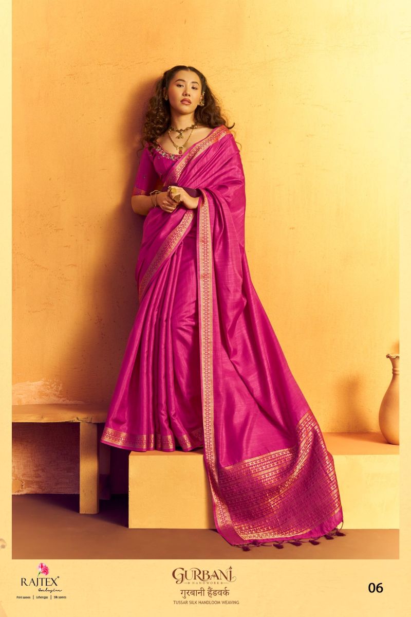 Rajtex Gurbani Tussar Silk Handloom Weaving Saree with Handwork Blouse — Wholesale Sarees, rajtex wholesale from Surat — Photo 7