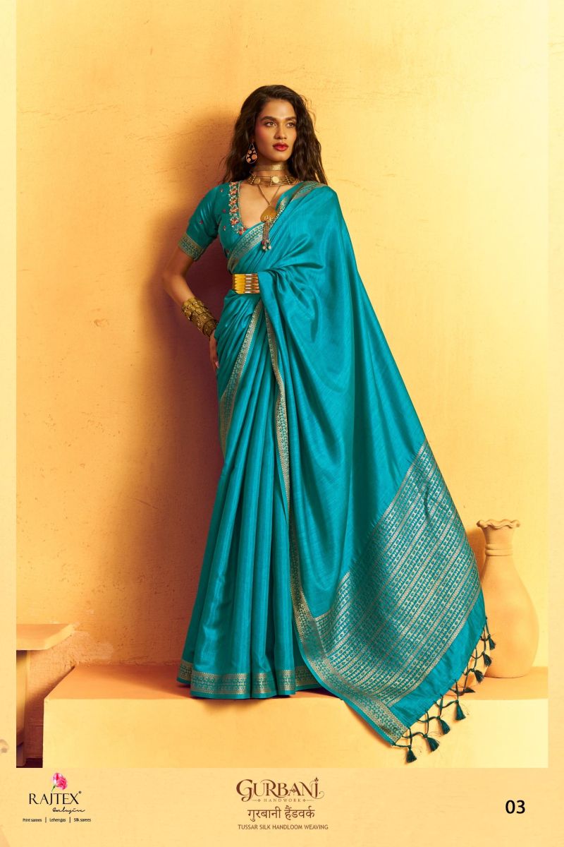 Rajtex Gurbani Tussar Silk Handloom Weaving Saree with Handwork Blouse — Wholesale Sarees, rajtex wholesale from Surat — Photo 6