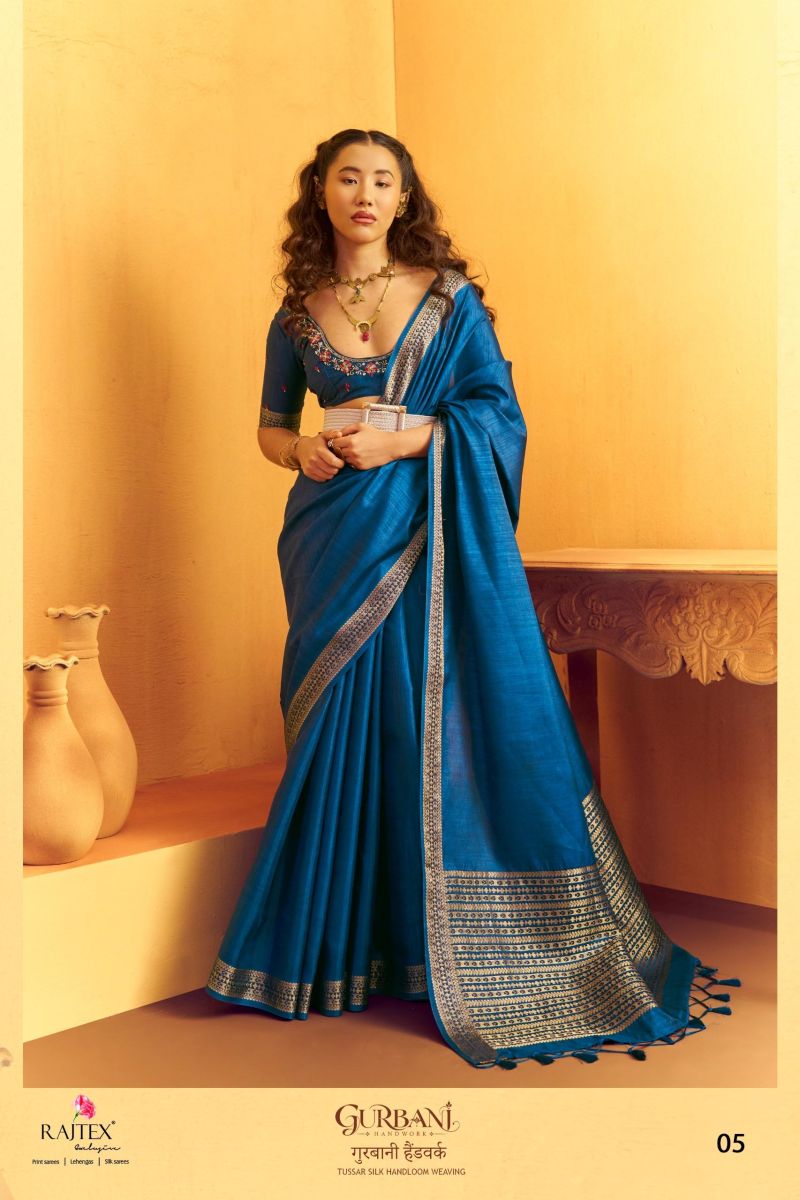 Rajtex Gurbani Tussar Silk Handloom Weaving Saree with Handwork Blouse — Wholesale Sarees, rajtex wholesale from Surat — Photo 5