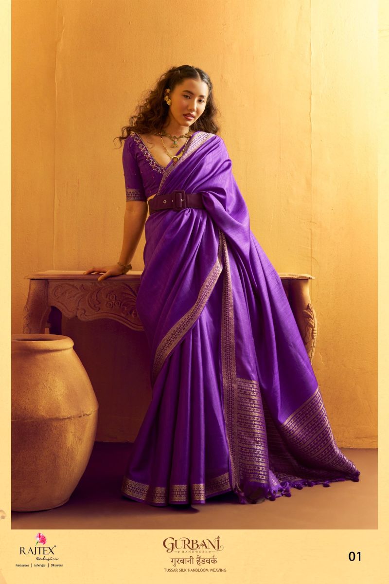 Rajtex Gurbani Tussar Silk Handloom Weaving Saree with Handwork Blouse — Wholesale Sarees, rajtex wholesale from Surat — Photo 4