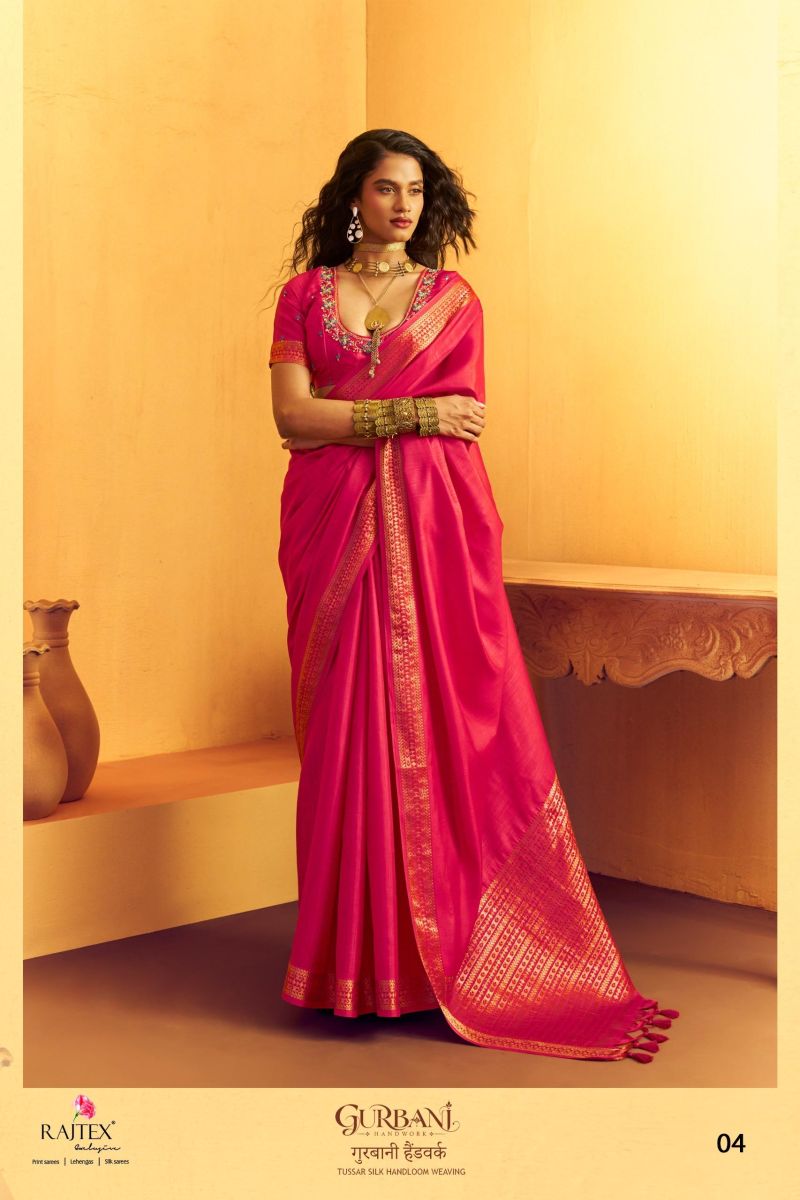 Rajtex Gurbani Tussar Silk Handloom Weaving Saree with Handwork Blouse — Wholesale Sarees, rajtex wholesale from Surat — Photo 3