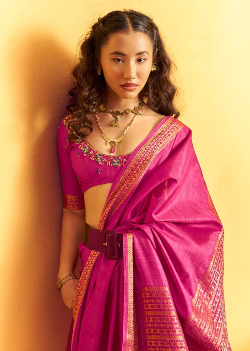 Rajtex Gurbani Tussar Silk Handloom Weaving Saree with Handwork Blouse