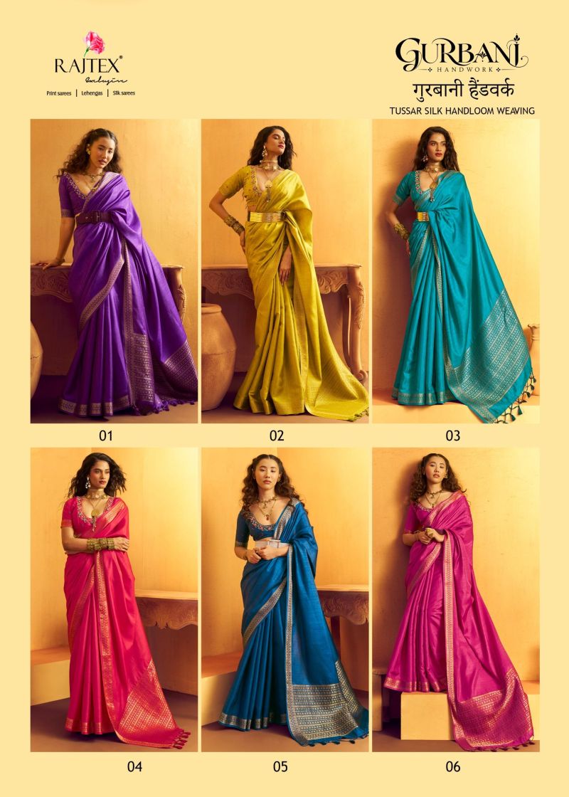 Rajtex Gurbani Tussar Silk Handloom Weaving Saree with Handwork Blouse — Wholesale Sarees, rajtex wholesale from Surat — Photo 8