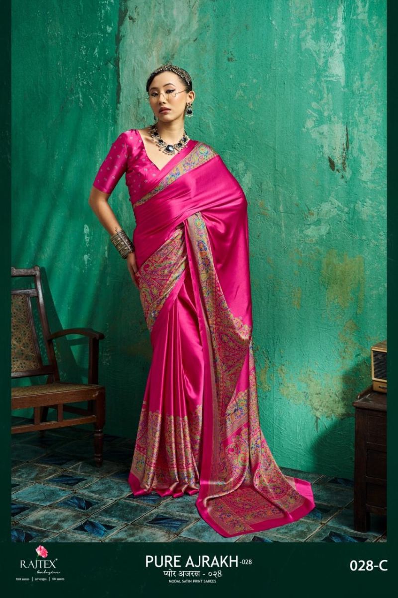 Rajtex Pure Ajrakh 036 Modal Satin Ajrakh Printed Saree with Blouse Collection — Festival Sarees, rajtex wholesale from Surat — view 2