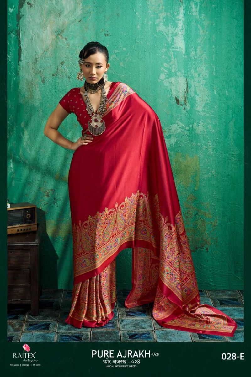 Rajtex Pure Ajrakh 036 Modal Satin Ajrakh Printed Saree with Blouse Collection
