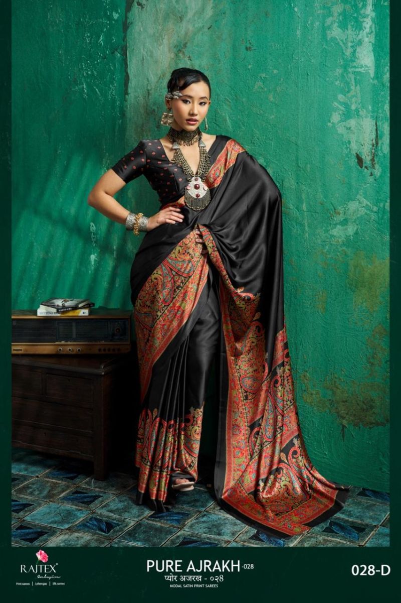 Rajtex Pure Ajrakh 036 Modal Satin Ajrakh Printed Saree with Blouse Collection — Festival Sarees, rajtex wholesale from Surat — view 5
