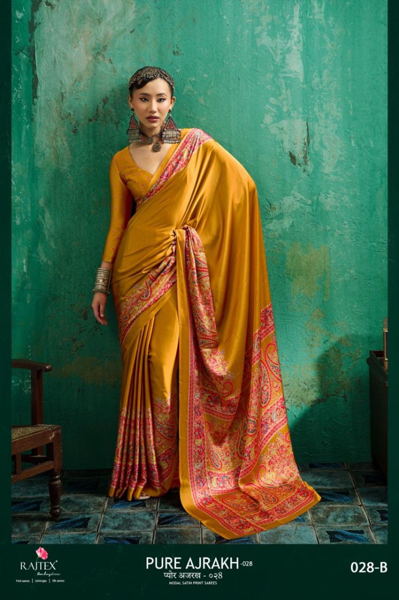 Rajtex Pure Ajrakh 036 Modal Satin Ajrakh Printed Saree with Blouse Collection — Festival Sarees, rajtex wholesale from Surat — view 4