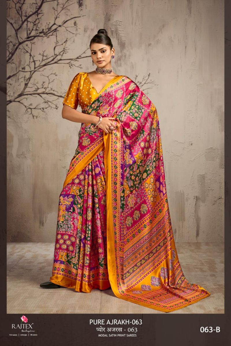 Rajtex Pure Ajrakh 063 Modal Satin Ajrakh Printed Saree Collection — Festival Sarees, rajtex wholesale from Surat — Photo 3