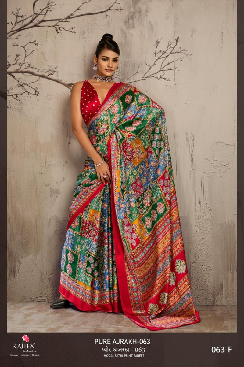 Rajtex Pure Ajrakh 063 Modal Satin Ajrakh Printed Saree Collection — Festival Sarees, rajtex wholesale from Surat — Photo 2