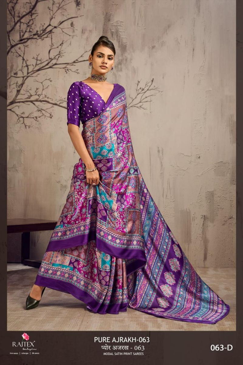 Rajtex Pure Ajrakh 063 Modal Satin Ajrakh Printed Saree Collection — Festival Sarees, rajtex wholesale from Surat — Photo 6