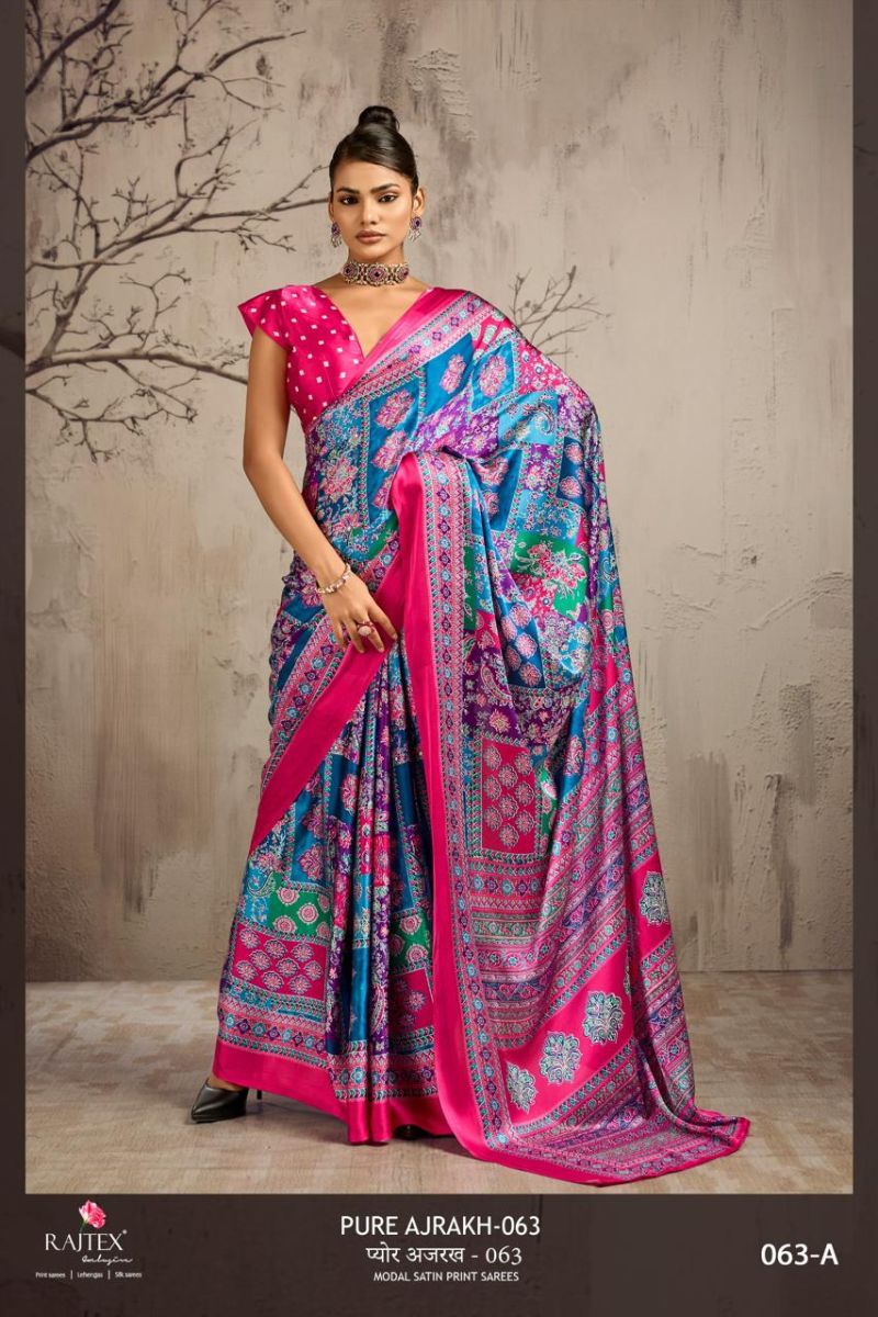 Rajtex Pure Ajrakh 063 Modal Satin Ajrakh Printed Saree Collection — Festival Sarees, rajtex wholesale from Surat — Photo 5