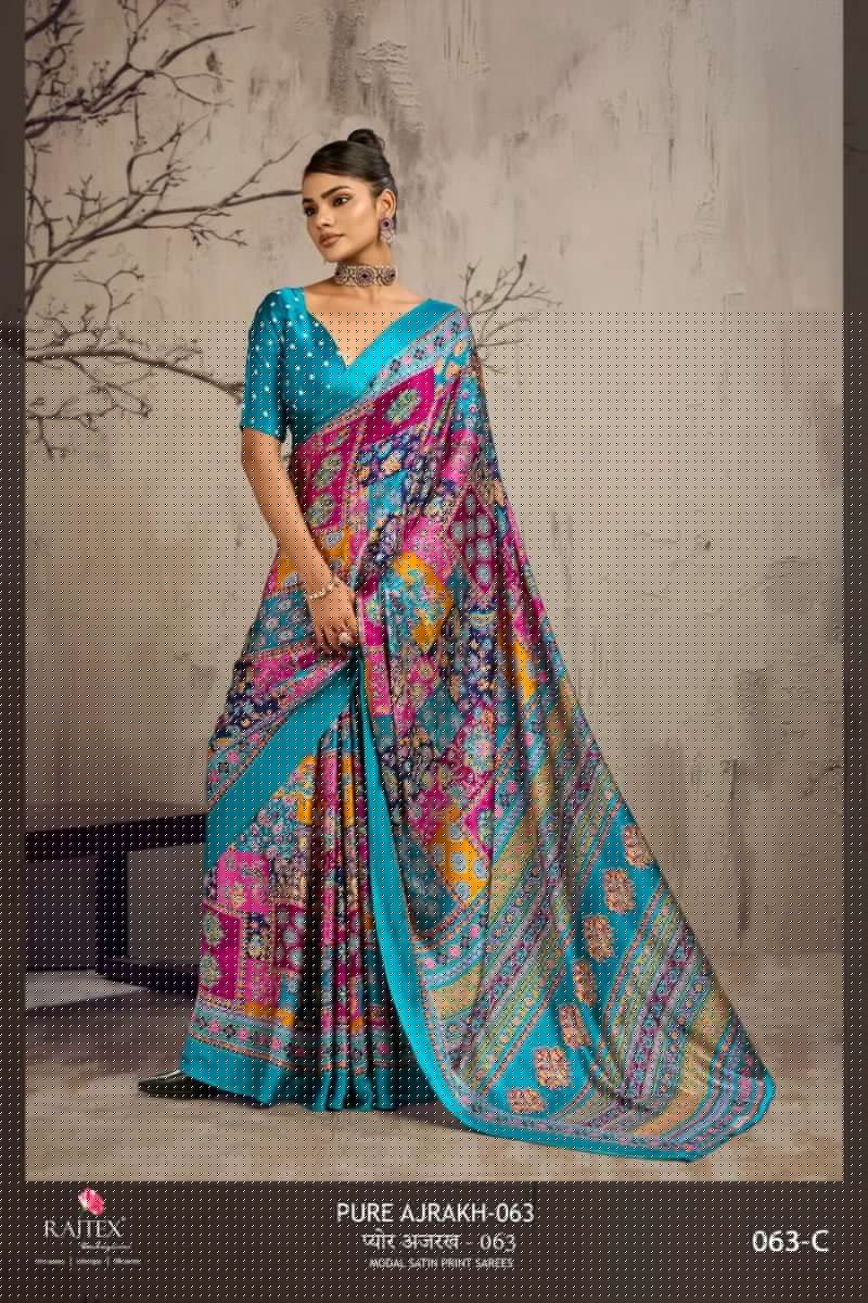 Rajtex Pure Ajrakh 063 Modal Satin Ajrakh Printed Saree Collection — Festival Sarees, rajtex wholesale from Surat — Photo 4