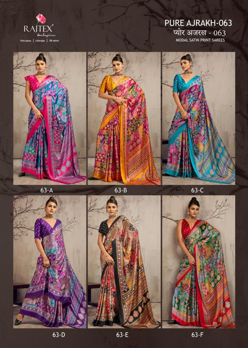 Rajtex Pure Ajrakh 063 Modal Satin Ajrakh Printed Saree Collection — Festival Sarees, rajtex wholesale from Surat — Photo 7