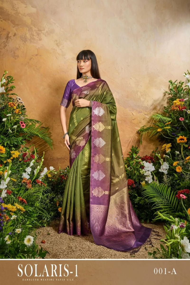 Rajtex Solaris Vol 1 Handloom Weaving Paper Silk Saree with Matching Blouse