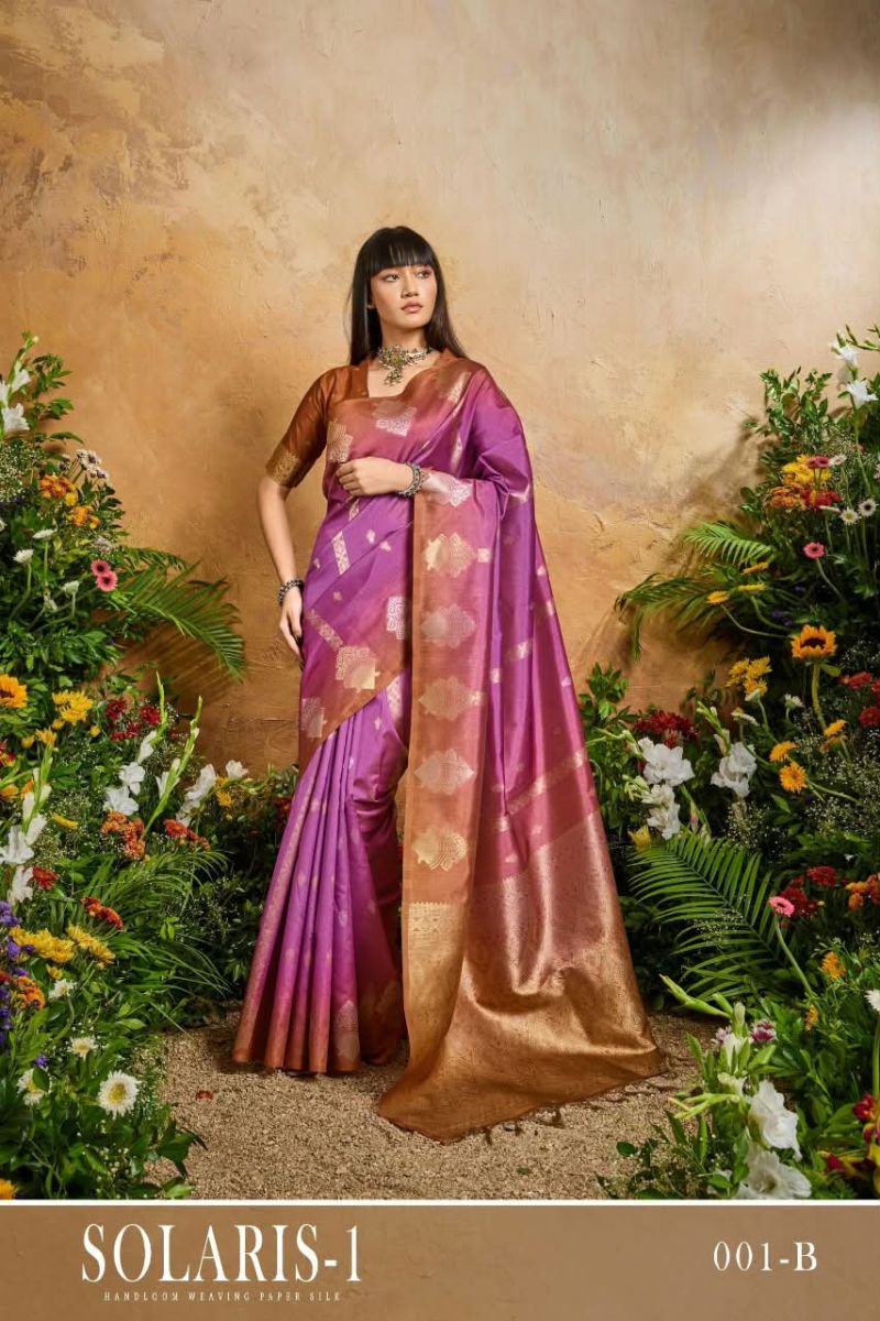 Rajtex Solaris Vol 1 Handloom Weaving Paper Silk Saree with Matching Blouse — Wholesale Sarees, rajtex wholesale from Surat — Photo 3
