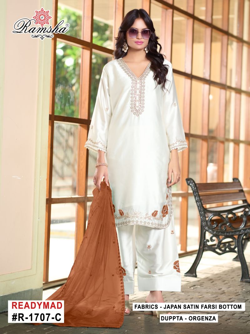 Ramsha R 1707 New Colors Satin Beats Work Designer Farshi Salwar Kameez