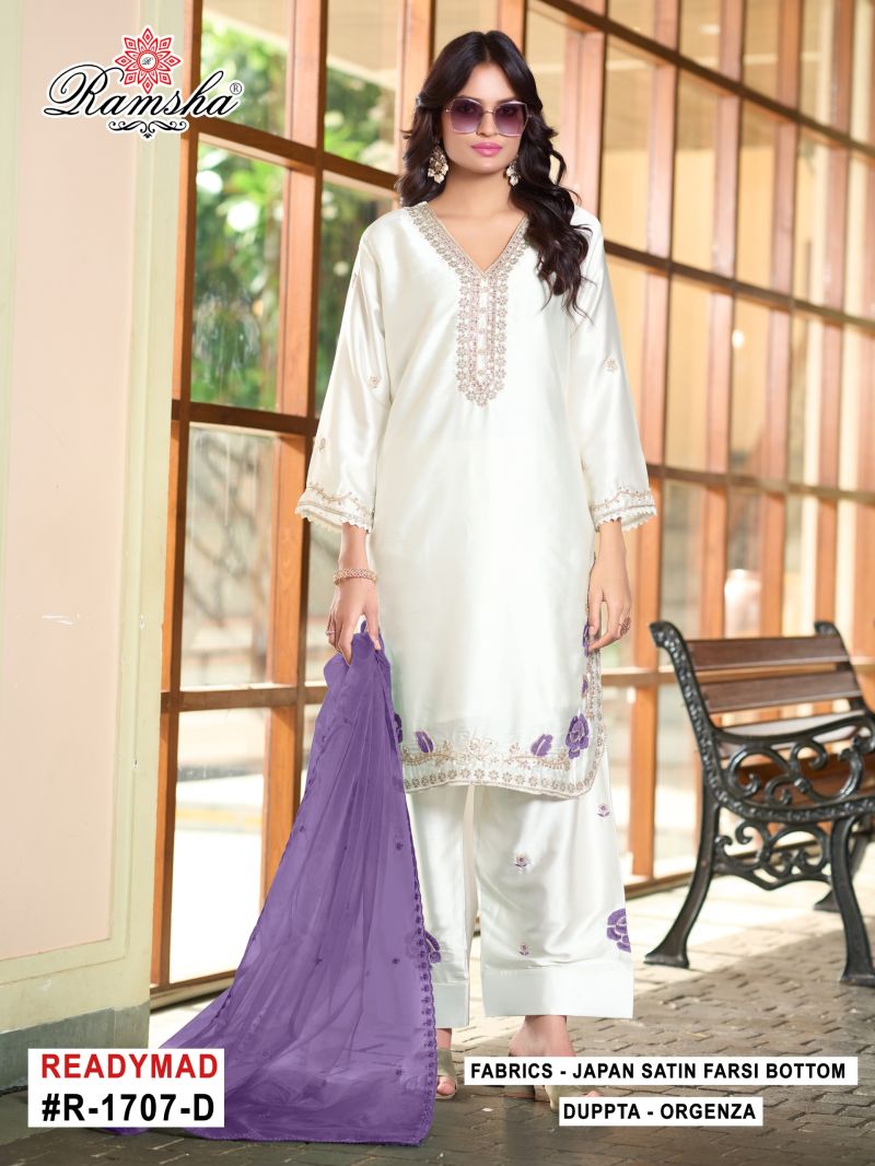 Ramsha R 1707 New Colors Satin Beats Work Designer Farshi Salwar Kameez — Wholesale Pakistani Suits, Vardan Ethnic wholesale from Surat — Photo 2