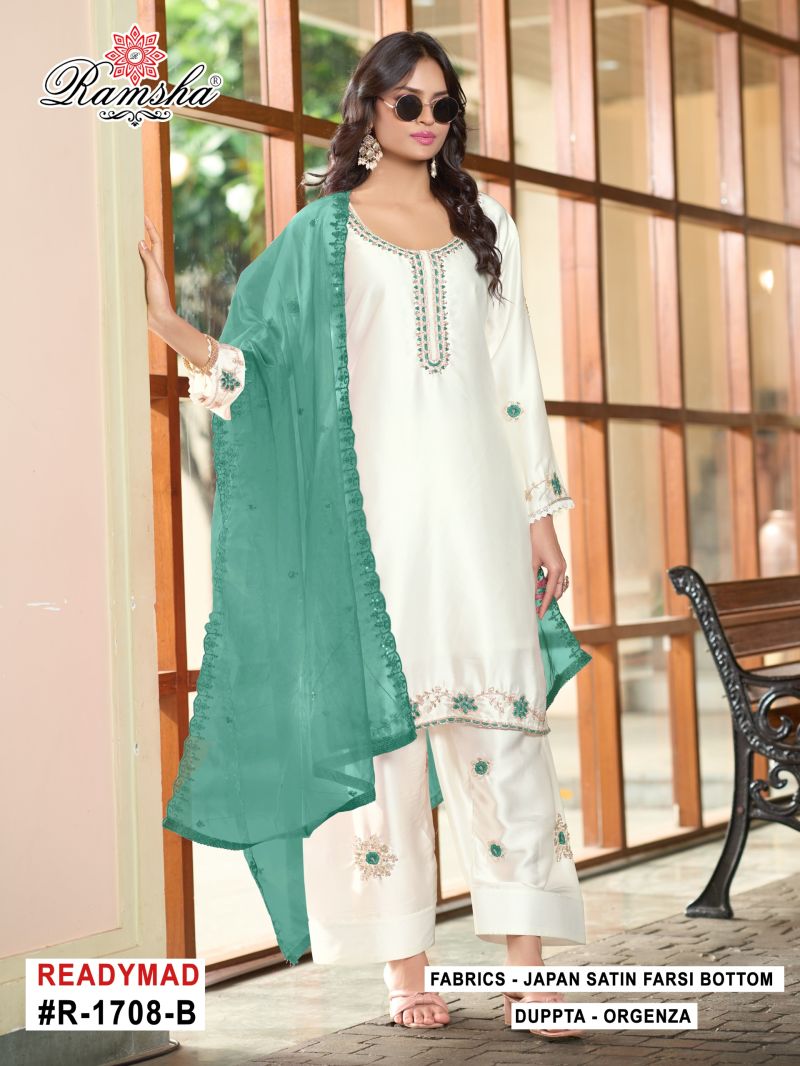 Ramsha R 1708 New Colors Satin Beats Work Designer Farshi Salwar Kameez — Wholesale Pakistani Suits, Vardan Ethnic wholesale from Surat — Photo 2