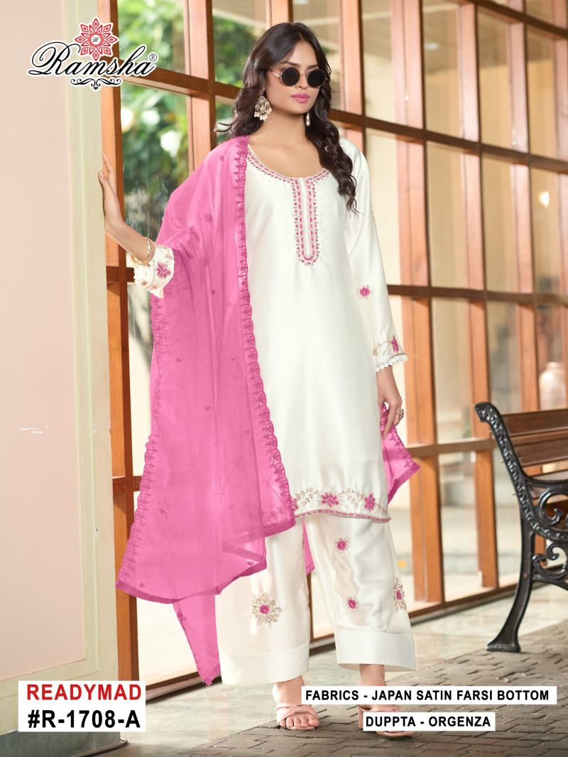 Ramsha R 1708 New Colors Satin Beats Work Designer Farshi Salwar Kameez