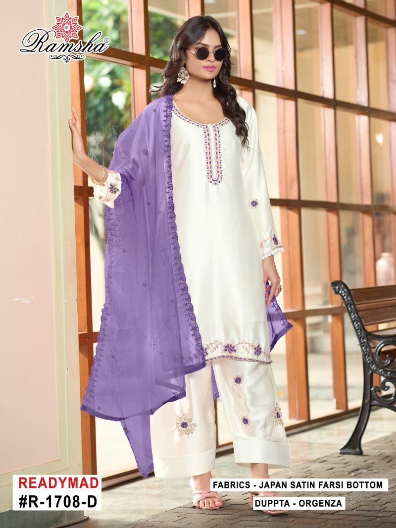 Ramsha R 1708 New Colors Satin Beats Work Designer Farshi Salwar Kameez — Wholesale Pakistani Suits, Vardan Ethnic wholesale from Surat — Photo 4