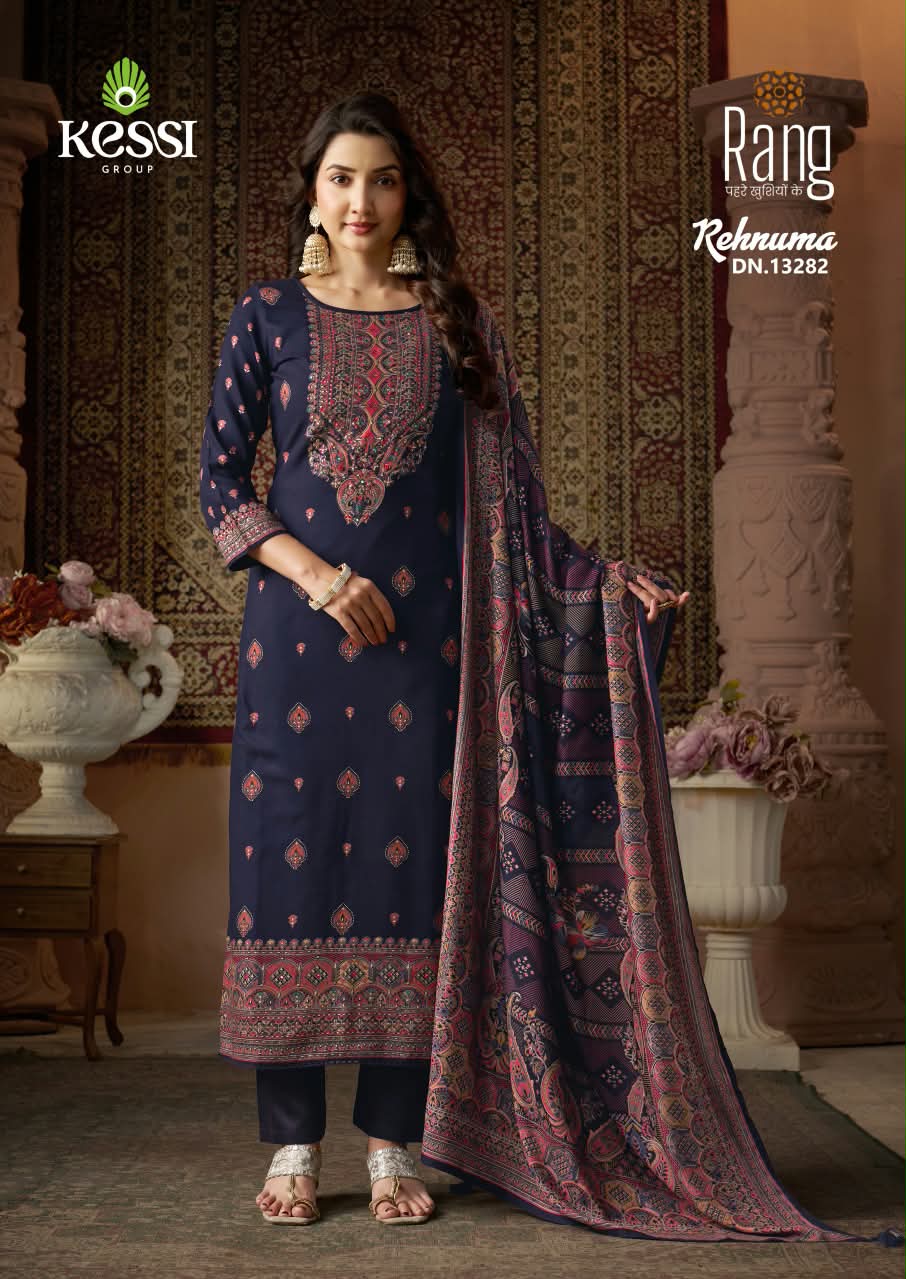 RANG REHNUMA Pure Viscose Pashmina Foil Print Khatli Work Suit Set — Wholesale Salwar Suits, RANG wholesale from Surat — view 2