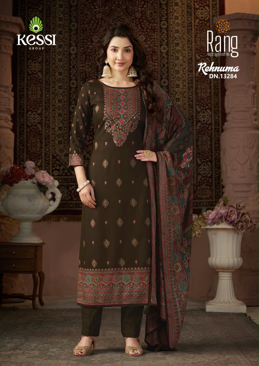 RANG REHNUMA Pure Viscose Pashmina Foil Print Khatli Work Suit Set — Wholesale Salwar Suits, RANG wholesale from Surat — view 3