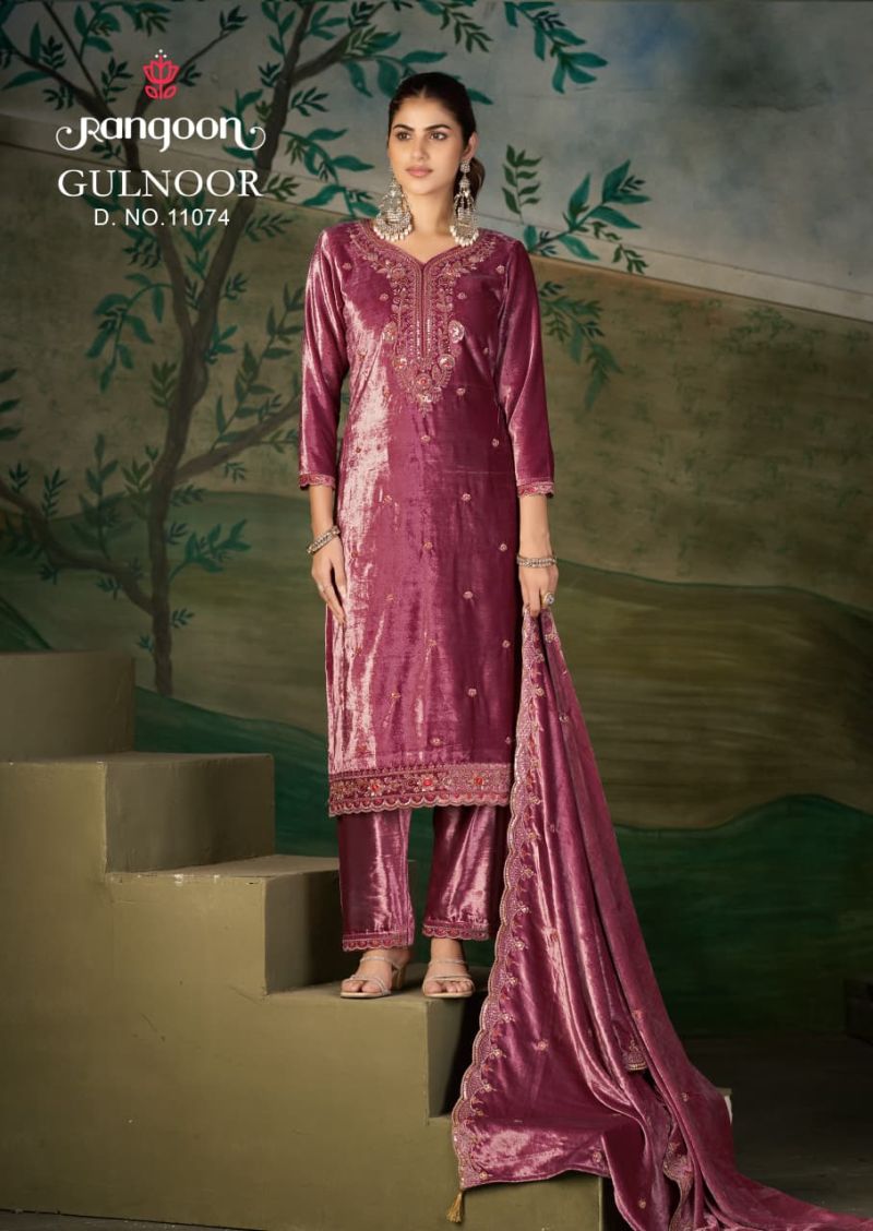Rangoon Gulnoor Ice Velvet Heavy Beads Work Designer Salwar Kameez Collection