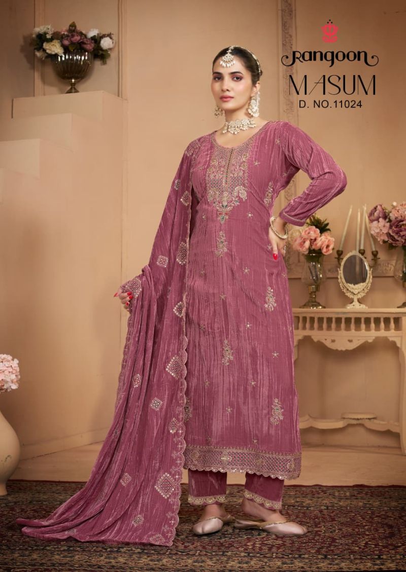 Rangoon Masum Designer Salwar Kameez in 9000 Crush with Fancy Beads Work