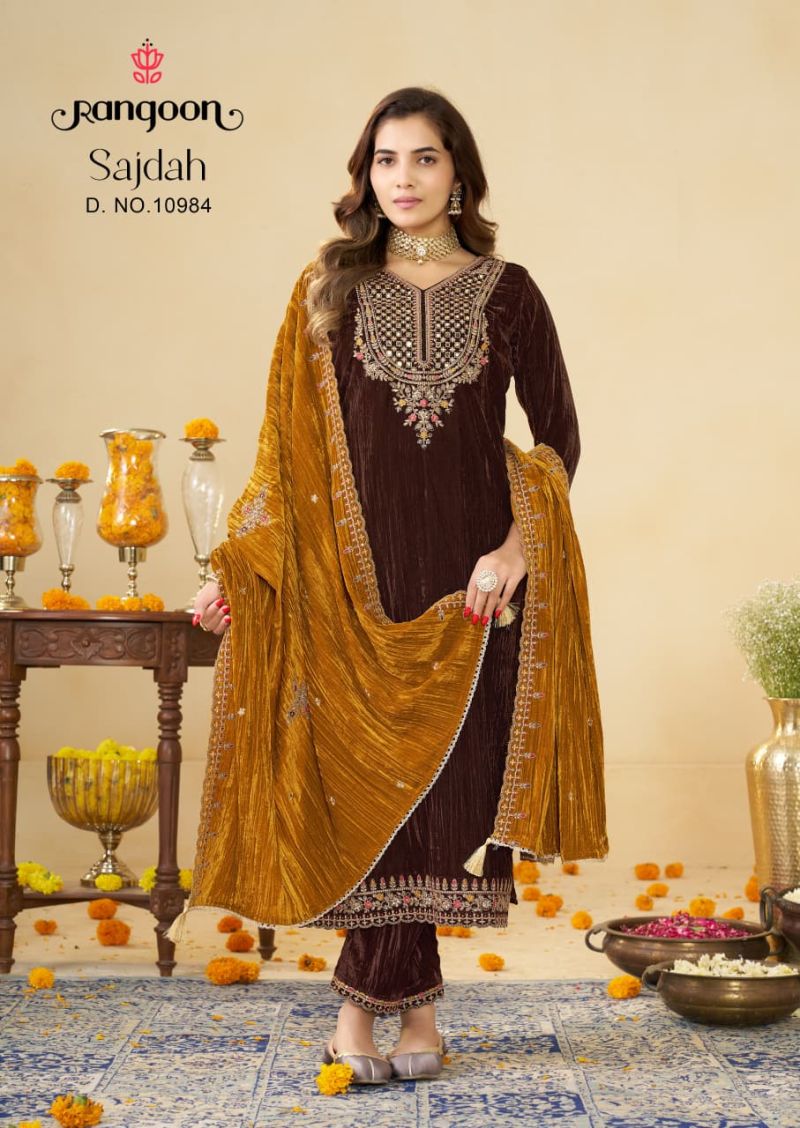 Rangoon Sajdah Crush Fancy And Mirror Work Designer Salwar Kameez