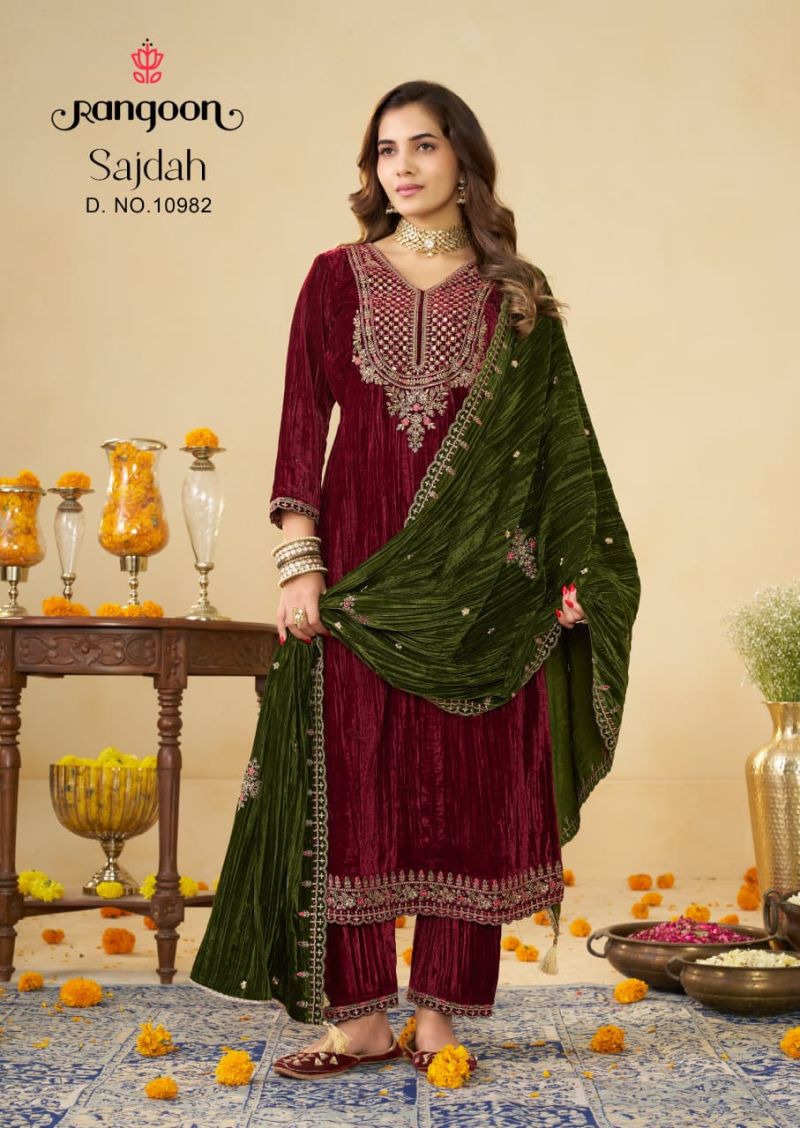 Rangoon Sajdah Crush Fancy And Mirror Work Designer Salwar Kameez — Wholesale Pakistani Suits, Vardan Ethnic wholesale from Surat — Photo 3