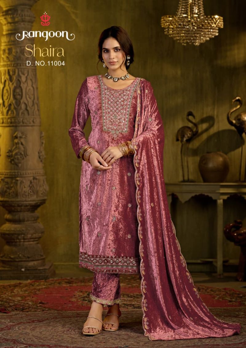 Rangoon Shaira Makhmal Velvet Beads Work Designer Salwar Kameez — Wholesale Kurti With Bottom Dupatta, Vardan Ethnic wholesale from Surat — view 2