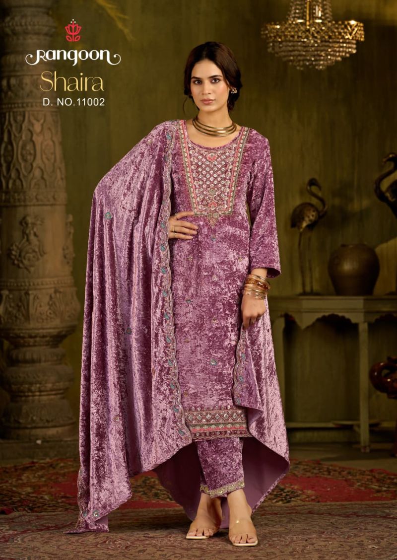 Rangoon Shaira Makhmal Velvet Beads Work Designer Salwar Kameez