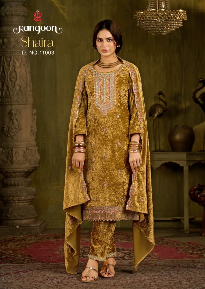 Rangoon Shaira Makhmal Velvet Beads Work Designer Salwar Kameez — Wholesale Kurti With Bottom Dupatta, Vardan Ethnic wholesale from Surat — view 3