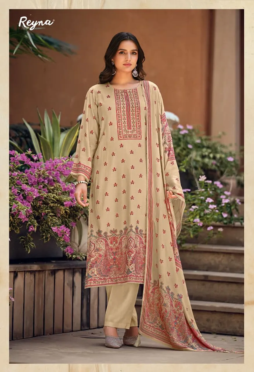REYNA RUH Pure Twill Pashmina Digital Print Embroidered Suit Set — Wholesale Salwar Suits, Reyna wholesale from Surat — Photo 4