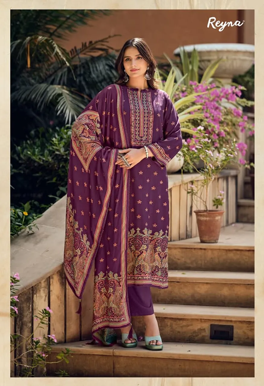 REYNA RUH Pure Twill Pashmina Digital Print Embroidered Suit Set — Wholesale Salwar Suits, Reyna wholesale from Surat — Photo 2