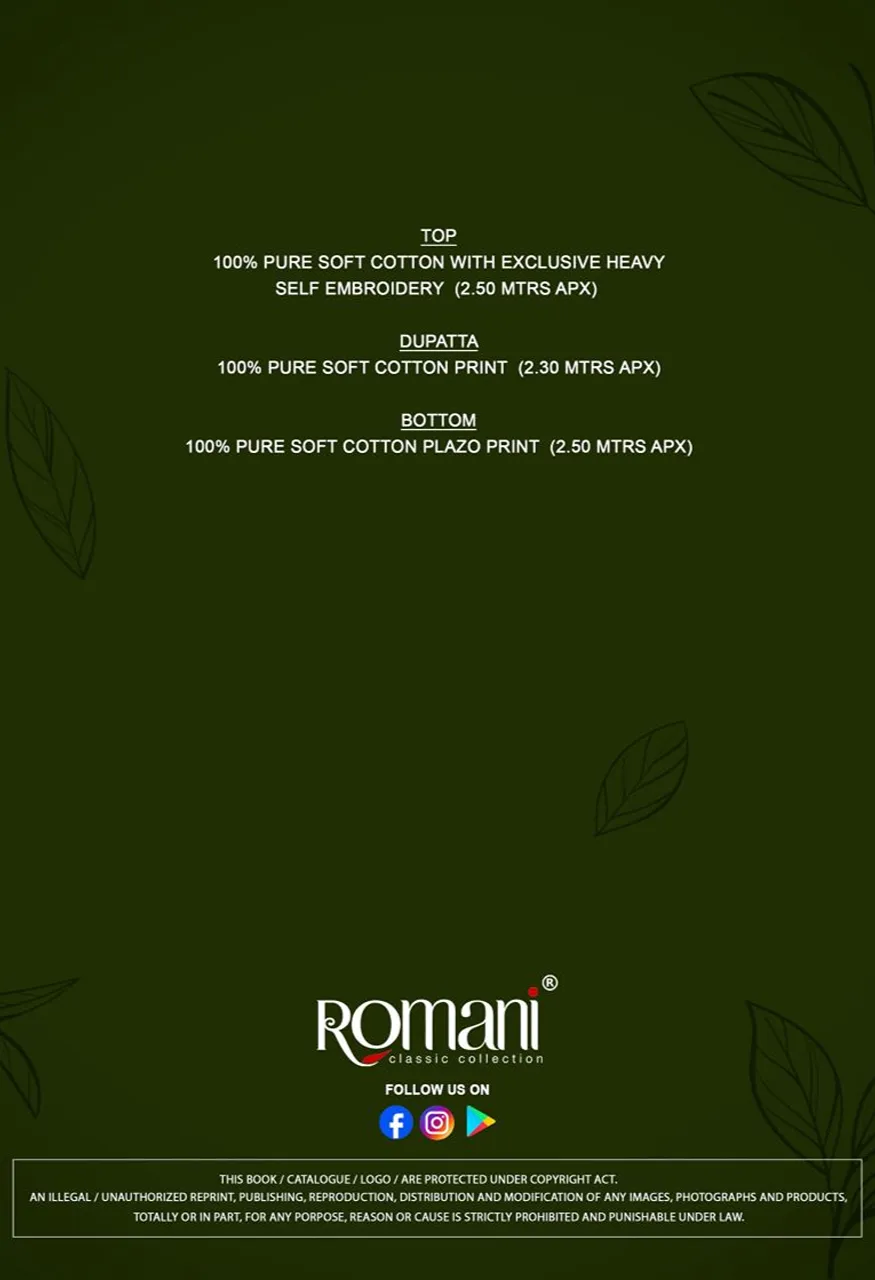 Romani Mahira Vol 12 Cotton Self Embroidered Dress Material — Wholesale Salwar Suits, Romani wholesale from Surat — view 9