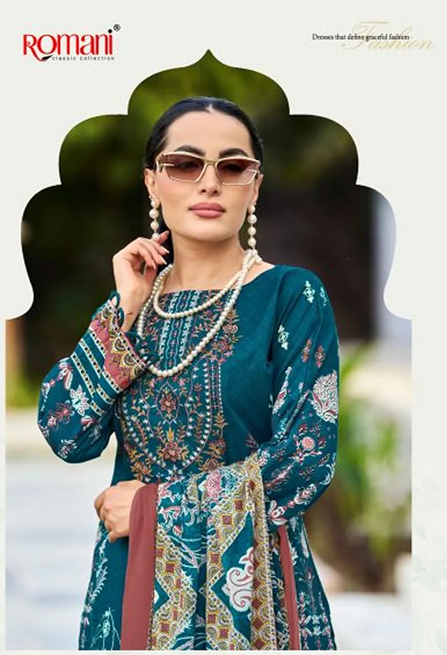 Romani Needle Wonder Vol 17 Cotton Embroidered Dress Material with Digital Print