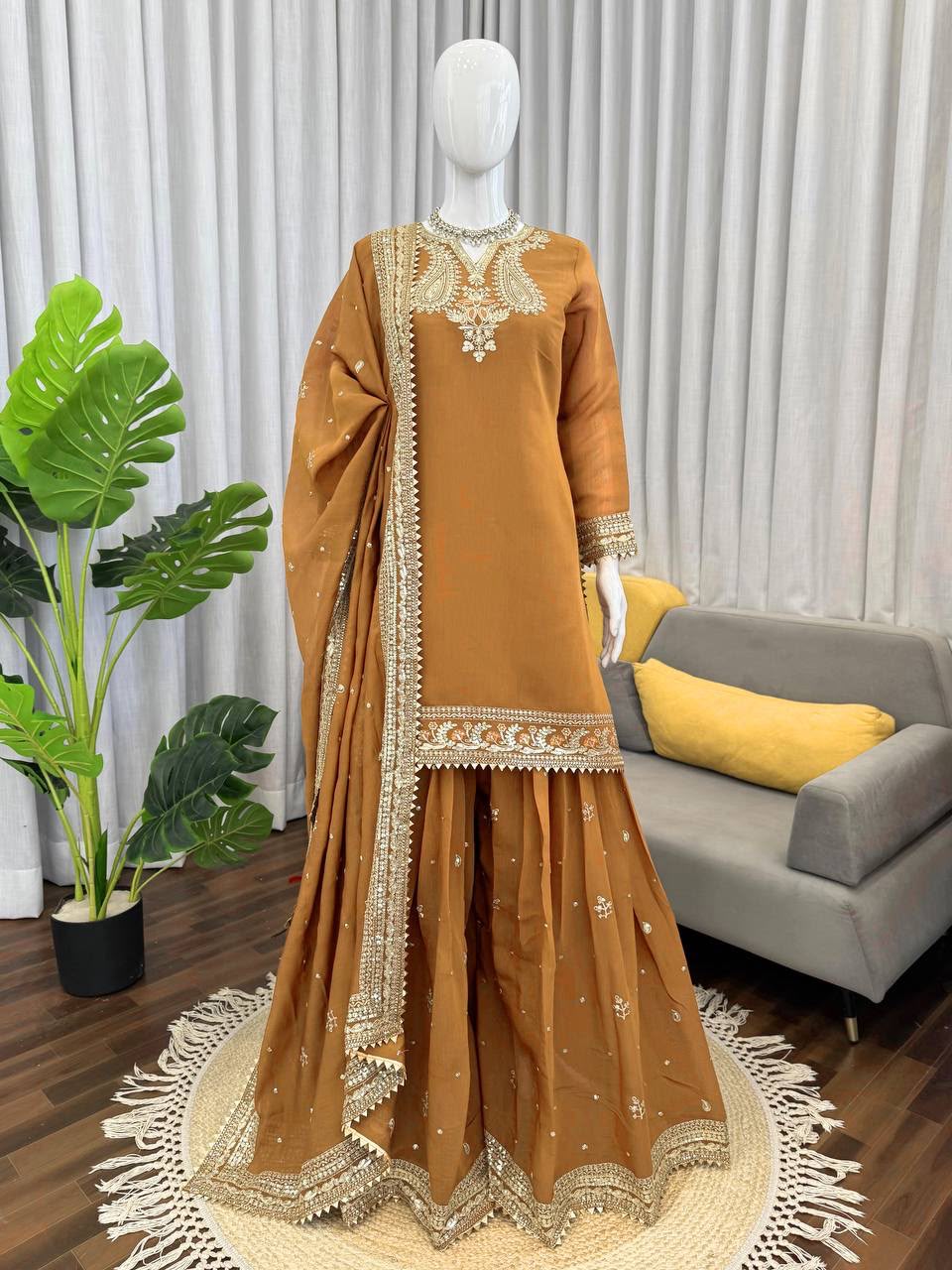RTC 6009 Mul Chanderi Thread & Sequin Work Palazzo Suit Set with Dupatta — Wholesale Salwar Suits, Vardan Ethnic wholesale from Surat — Photo 2