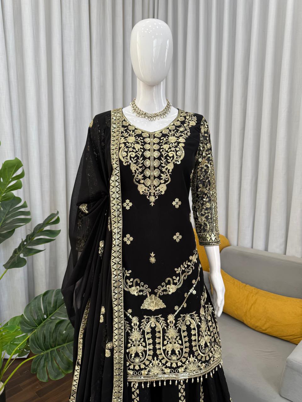 RTC 6088 Faux Georgette Embroidered 3-Piece Suit Set with Palazzo and Dupatta