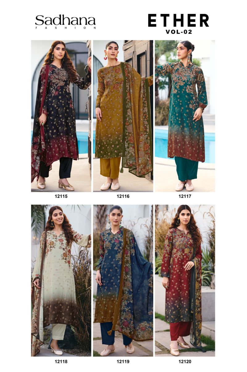 Sadhana Ether Vol 2 Viscose Pashmina Digital Print Khatli Work Salwar Suit with Bottom &amp; Woollen Shawl Dupatta — Wholesale Salwar Suits, Sadhana Fashion wholesale from Surat — view 8