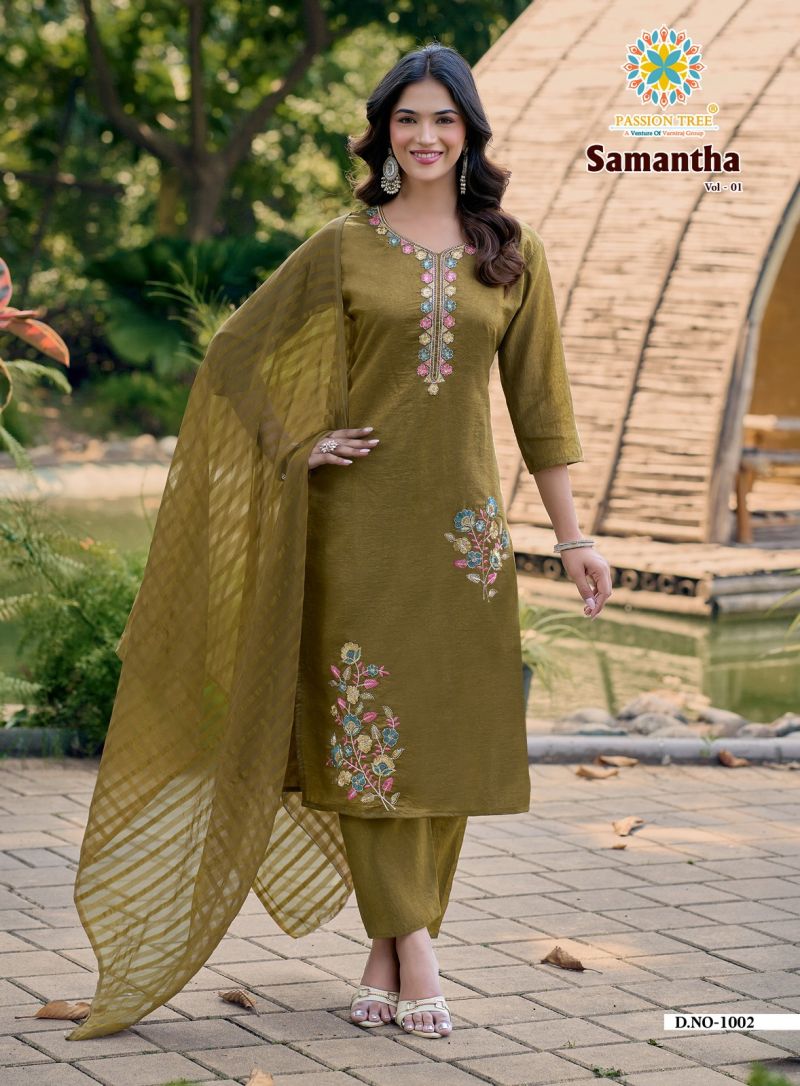 Samantha Vol 1 By Passion Tree Roman Crush Embroidered Kurti With Bottom Dupatta Set — Wholesale Readymade Suit, Vardan Ethnic wholesale from Surat — view 2